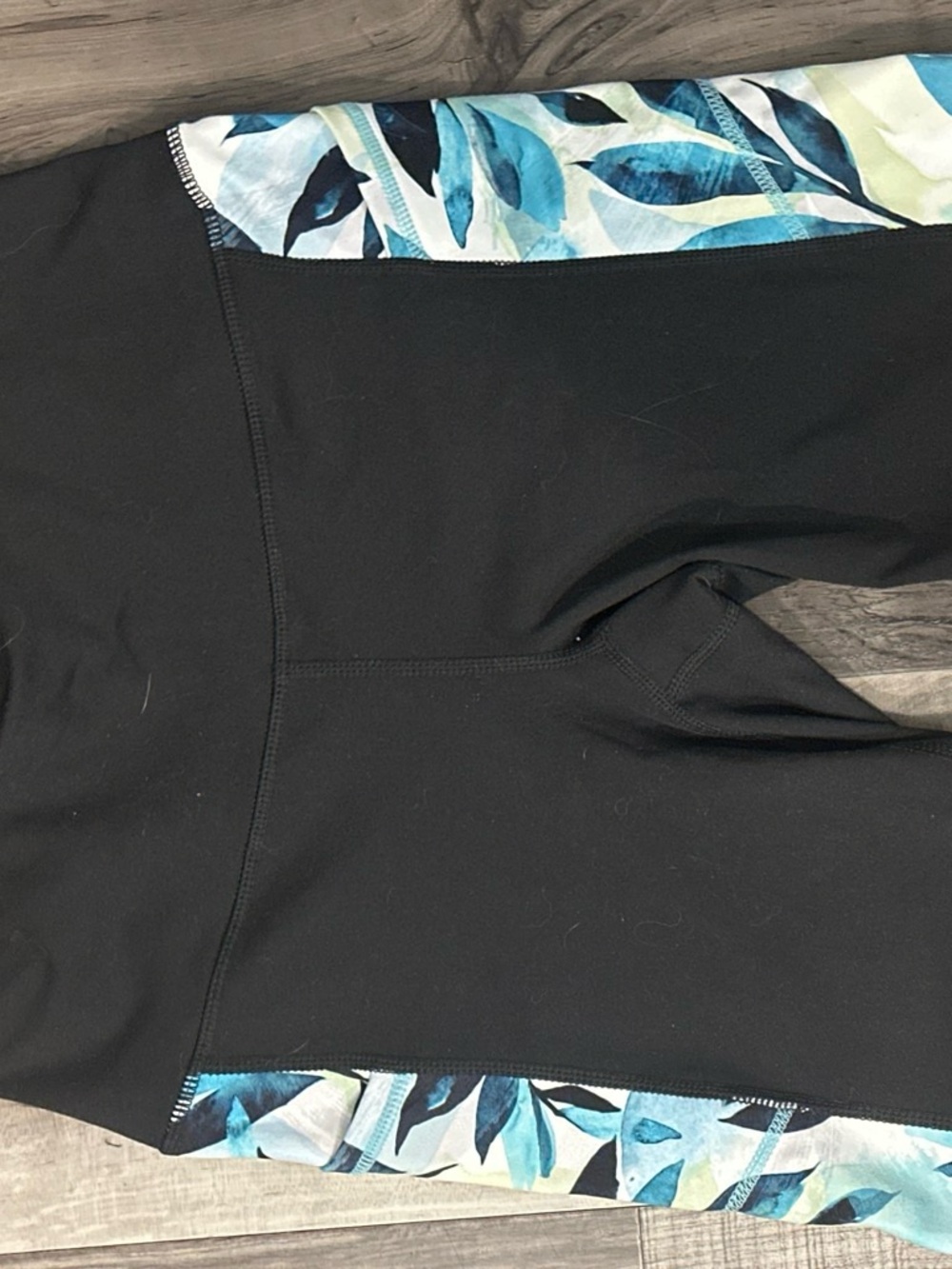 Black Biker Shorts with Blue Leaf Accent